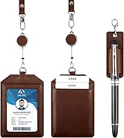 Vista 23 de boshiho - Soporte para tarjetas de identificación de crédito de piel auténtica con cordón elástico para el cuello, estilo vertical (negro)