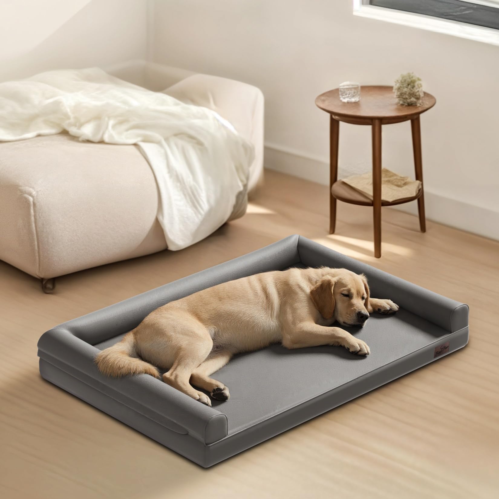 BingoPaw Cama Perro Grande, 117x90x18cm Cama Ortopédica para Perros Grandes, Colchon para Perros Grandes Lavable y Desenfundable, Sofá Perro Impermeable y Fondo Antideslizante, XL-Plus, Gris