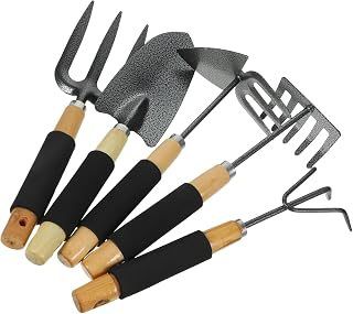 Luxshiny 5pcs Garden Tool Set with Shovel, Rake, Hoe, and Fork for Planting and Landscaping, Small Handheld Gardening Tools for Outdoor Lawn Care