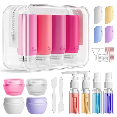 Miniatura 13 de Muslish Paquete de 21 Botellas de Viaje para Artículos de Tocador, Contenedores de Tamaño de Viaje de Silicona a Prueba de Fugas Compatibles con TSA