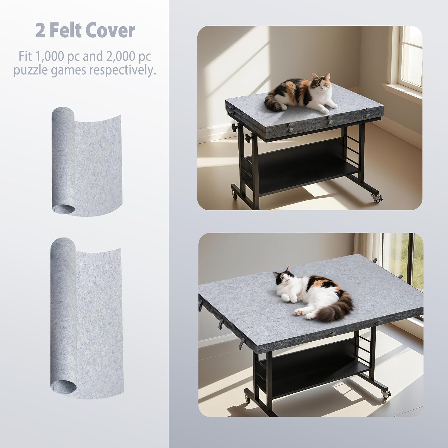 Tektalk 2000 Piece Foldable Felt Jigsaw Puzzle Board - Dark Gray | Puzzle Table with Height Adjustment, 2 Felt Cover & 8 Sorting Trays/Drawers, Easel with Legs, Enclosed with 4 Roller Wheels