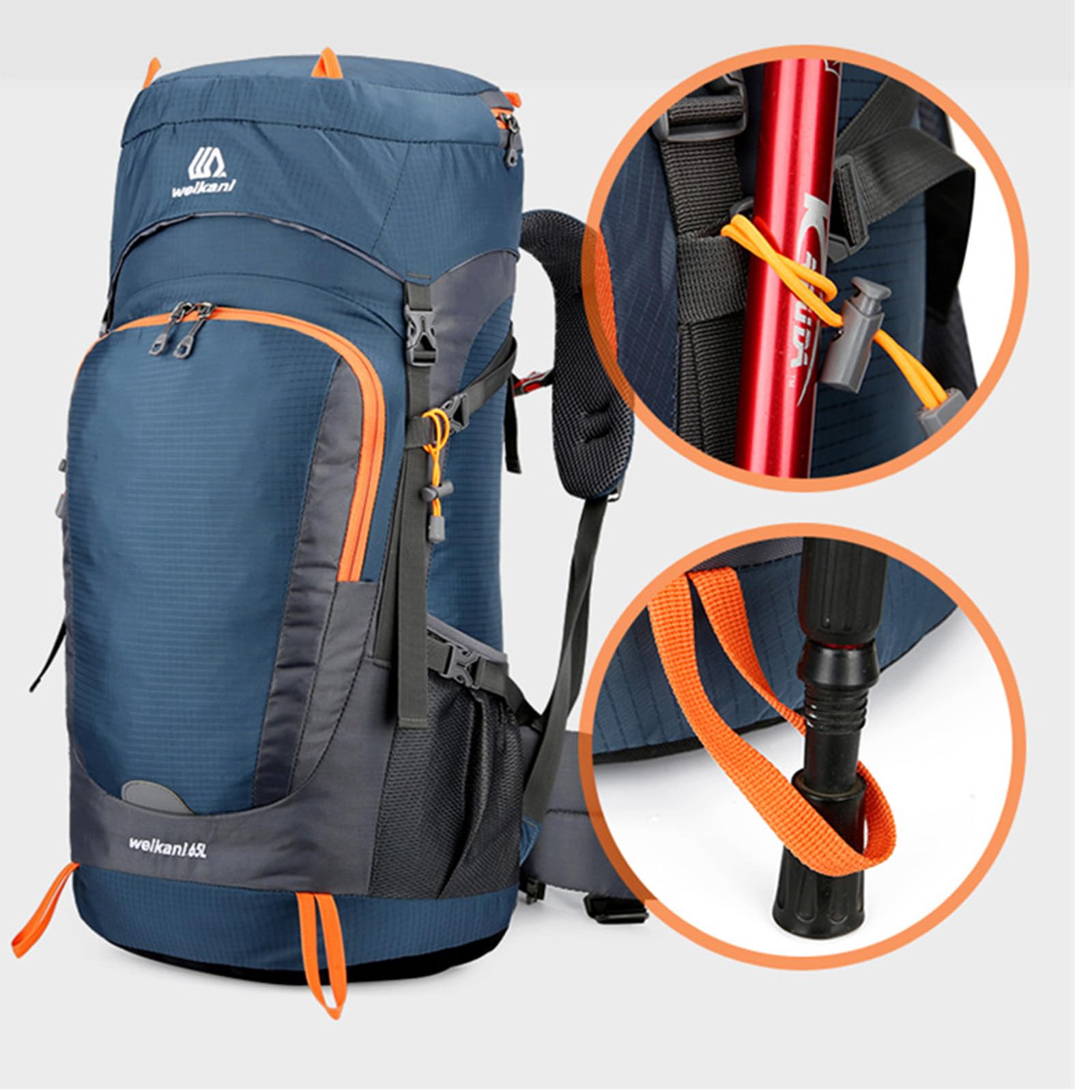 Wodoodporny plecak turystyczny na kemping, 65 l, z wieloma kieszeniami, z osłoną przeciwdeszczową, wodoodporny, lekki, outdoorowy, sportowy, na kemping, trekking, turystykę