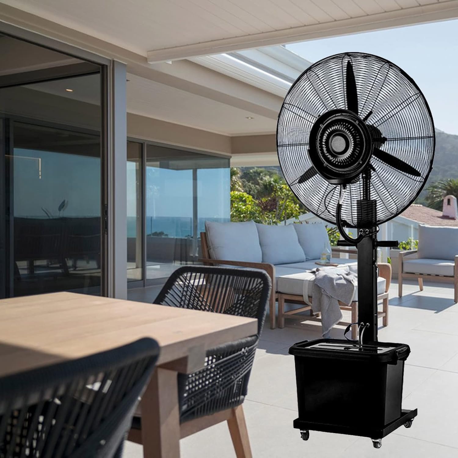 26 Inch Pedestal Standing Fan With Misters Greenhouse Cooling Fans Industrial Floor Misting Fans For Outside Patio Fan, 320W/26in