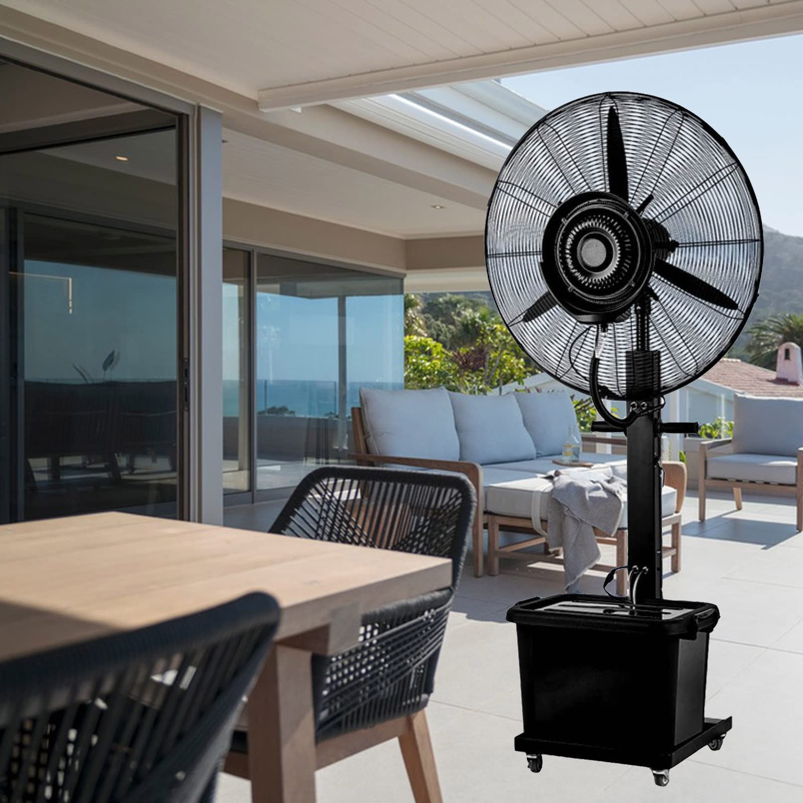 asdchZen Pedestal Standing Fan With Misters, 26-Inch Industrial Floor Fan For Outside Patio Greenhouse Cooling, 320W,380W/30in