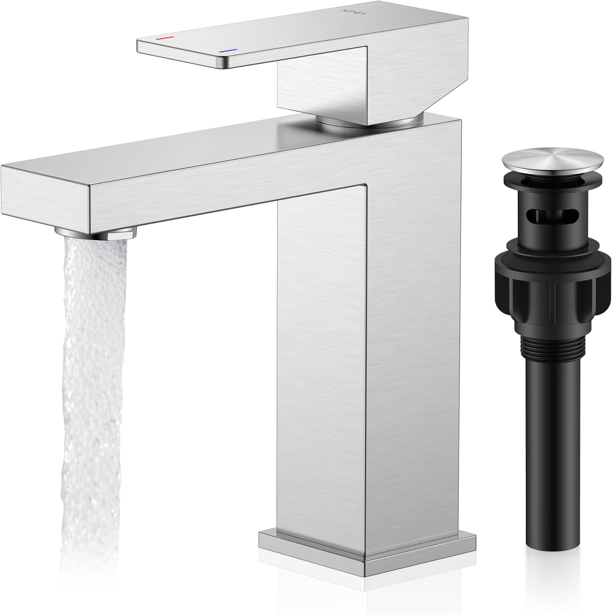 KENES Single Handle Bathroom Sink Faucet, Brushed Nickel Vanity Faucet for Bathroom Sink, with Pop Up Drain Stopper & Water Supply Lines LJ-9031