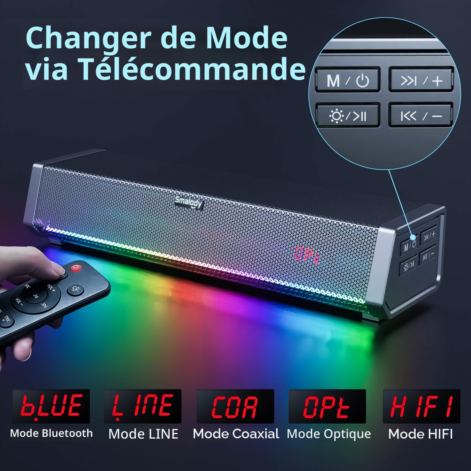 Smalody Haut-parleurs TV, Home Cinéma Haut-Parleur Audio sans Fil Barre de | Barre de son home cinéma avec caisson de basses, prend en charge Bluetooth, optique, AUX et coaxial