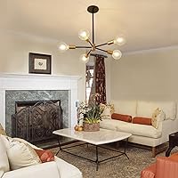 Vista 2 de Candelabro Sputnik MOUFIER, lámpara de techo en negro y dorado, altura ajustable, E27, iluminación moderna de techo, lámpara para sala de estar, 5