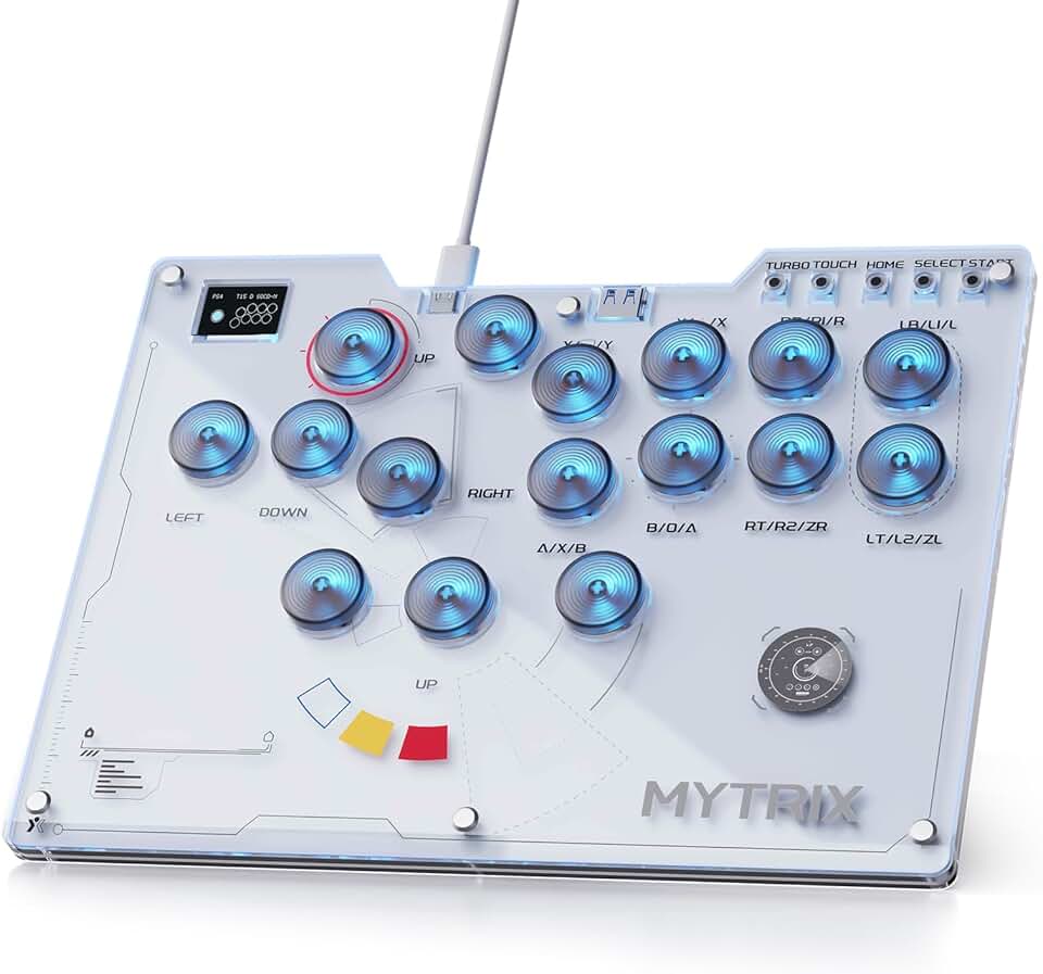 Mytrix Arcade Stick for Haute42 16Keys All-Button Leverless Controller for PC/PS4/PS3/Switch/Steam, Turbo Functions, RGB Light, Supports Hot Swap, SOCD, Removable Plate - Interstellar Design