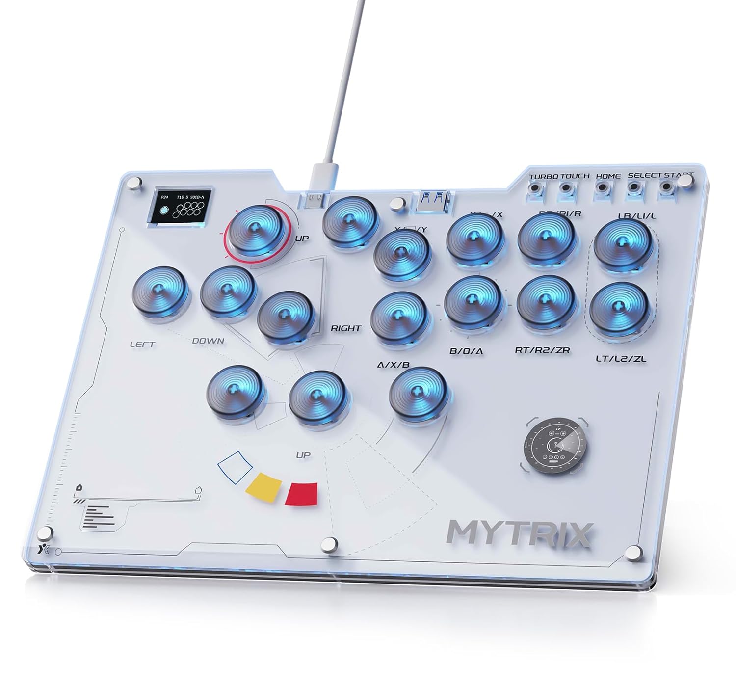 Mytrix Arcade Stick for Haute42 16Keys All-Button Leverless Controller for PC/PS4/PS3/Switch/Steam, Turbo Functions, RGB Light, Supports Hot Swap, SOCD, Removable Plate - Interstellar Design