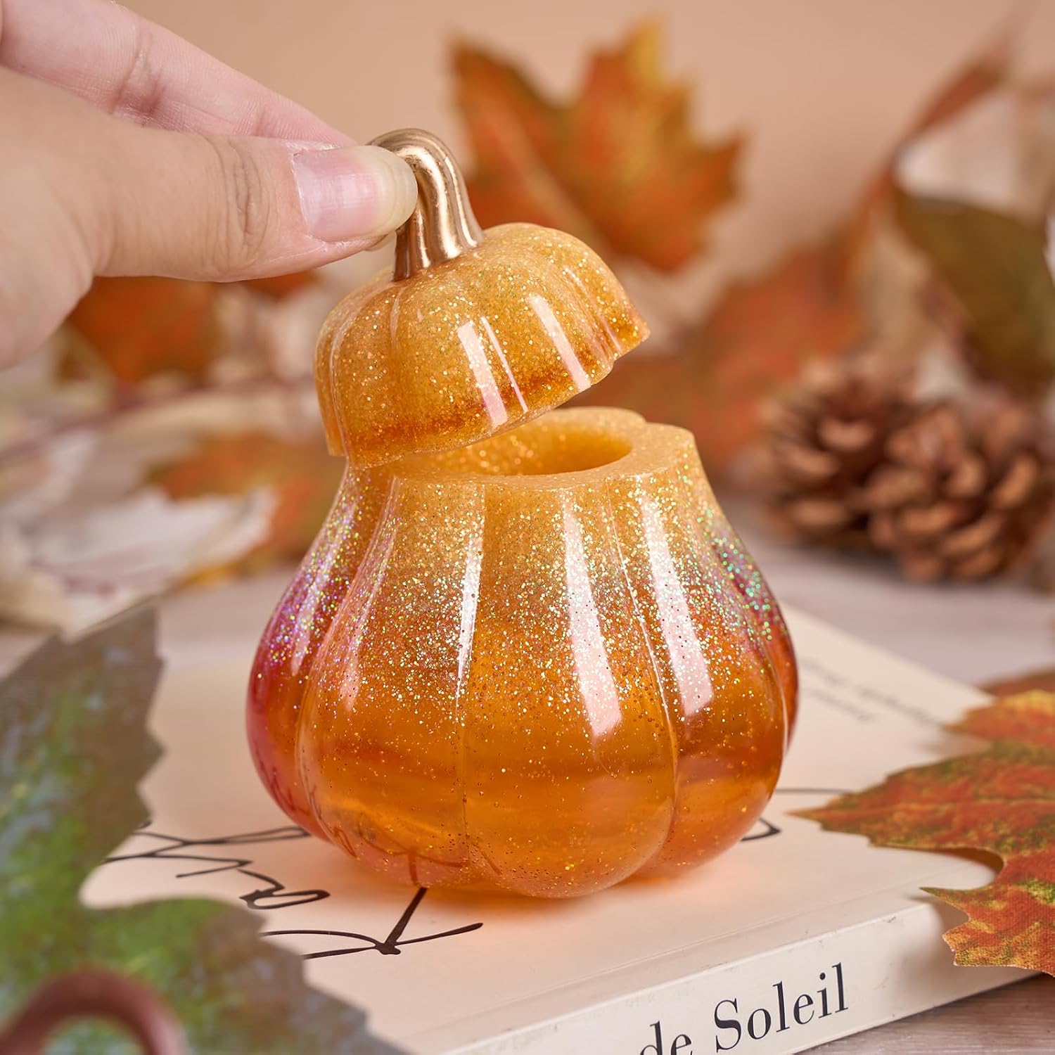 Resin Jar Mold Halloween Pumpkin Silicone Mold Epoxy Resin with Lid Molds DIY Craft Supplies for Christmas & Thanksgiving Decorations Autumn Decor Jewelry Storage Box,Candle Holder Jar Candy Container
