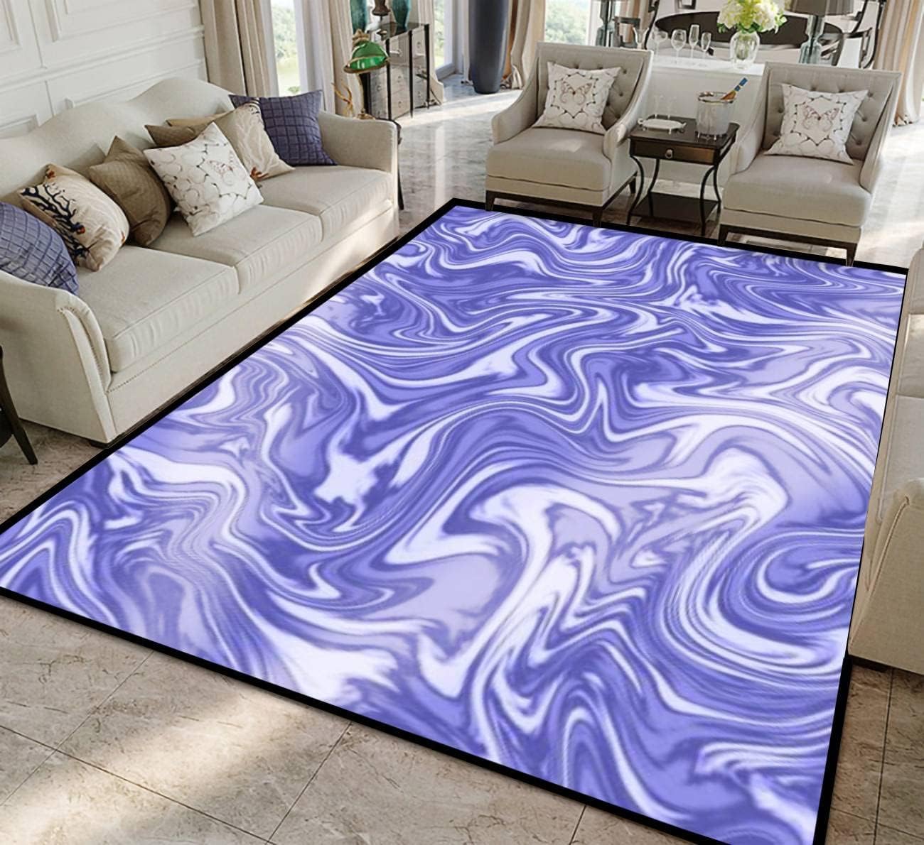 Tapis de salon 3D effet marbre 120x160 cm antidérapant pour canapé et chambre