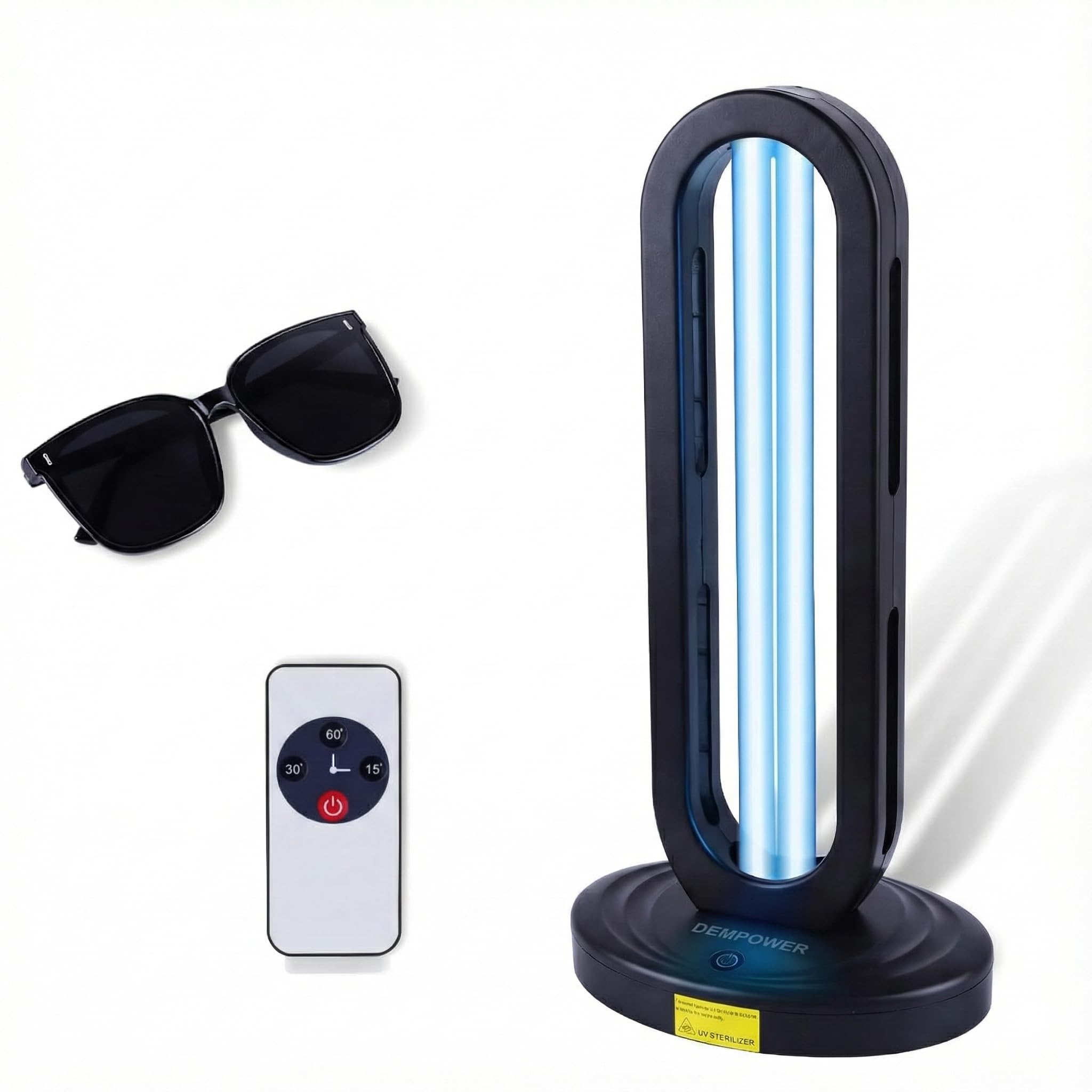DEMPOWER UV Light Sanitizer 38W UVC Lamp with Remote Control, 3-Speed Timer and 360° Ultraviolet Coverage for Home, Bedroom, Kitchen and Office Deep Air and Surface Sterilisation