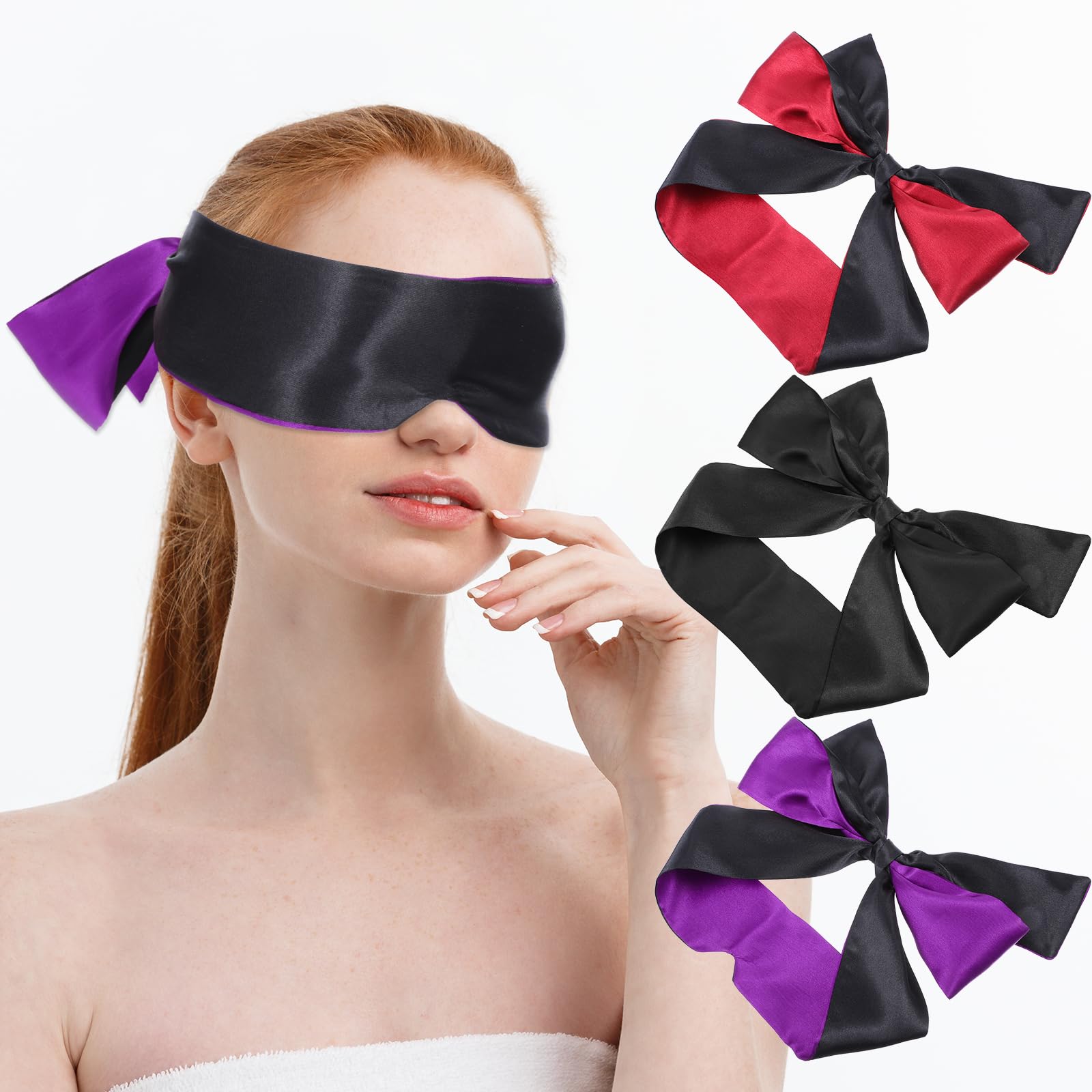 Wanmu 3 Pcs Satin Sleep Mask Soft Blindfold Eye Mask for Women Men Blackout Adjustable Eye Shade Cover