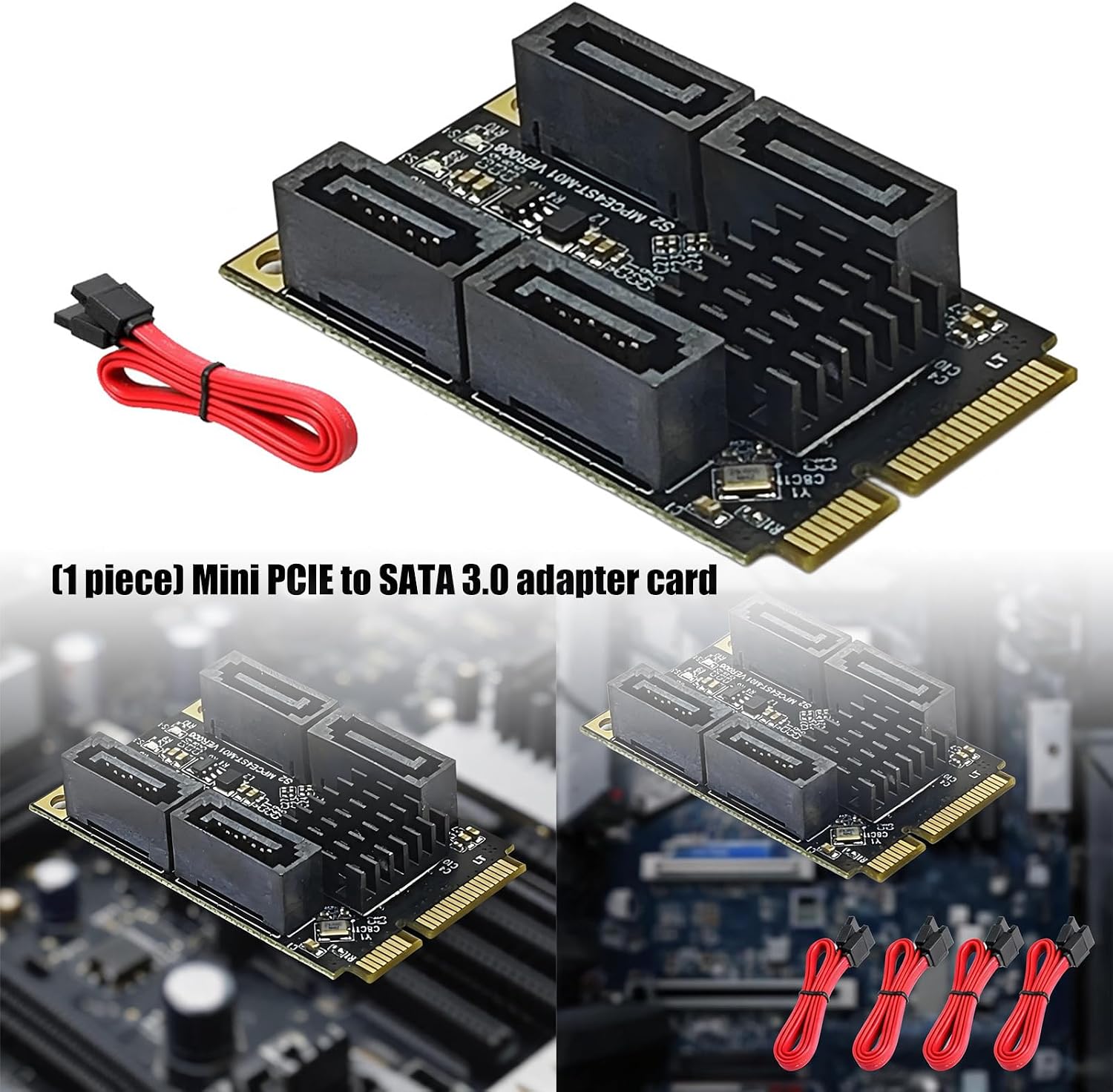 MPCIe to ATA Adapter with 4 Port Expansion, 9215 Chipset, Hot Swap and AHCI NCQ for Storage Drive Builds