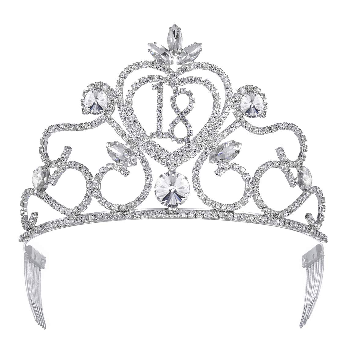 18th Birthday Tiara Crown Princess Girls 18th Birthday Queen Crowns Tiaras Silver Metal Rhinestone Crystal 18 Birthday Prom Costume Cosplay Crown Tiara Adult Women 18th Birthday Queen Tiaras