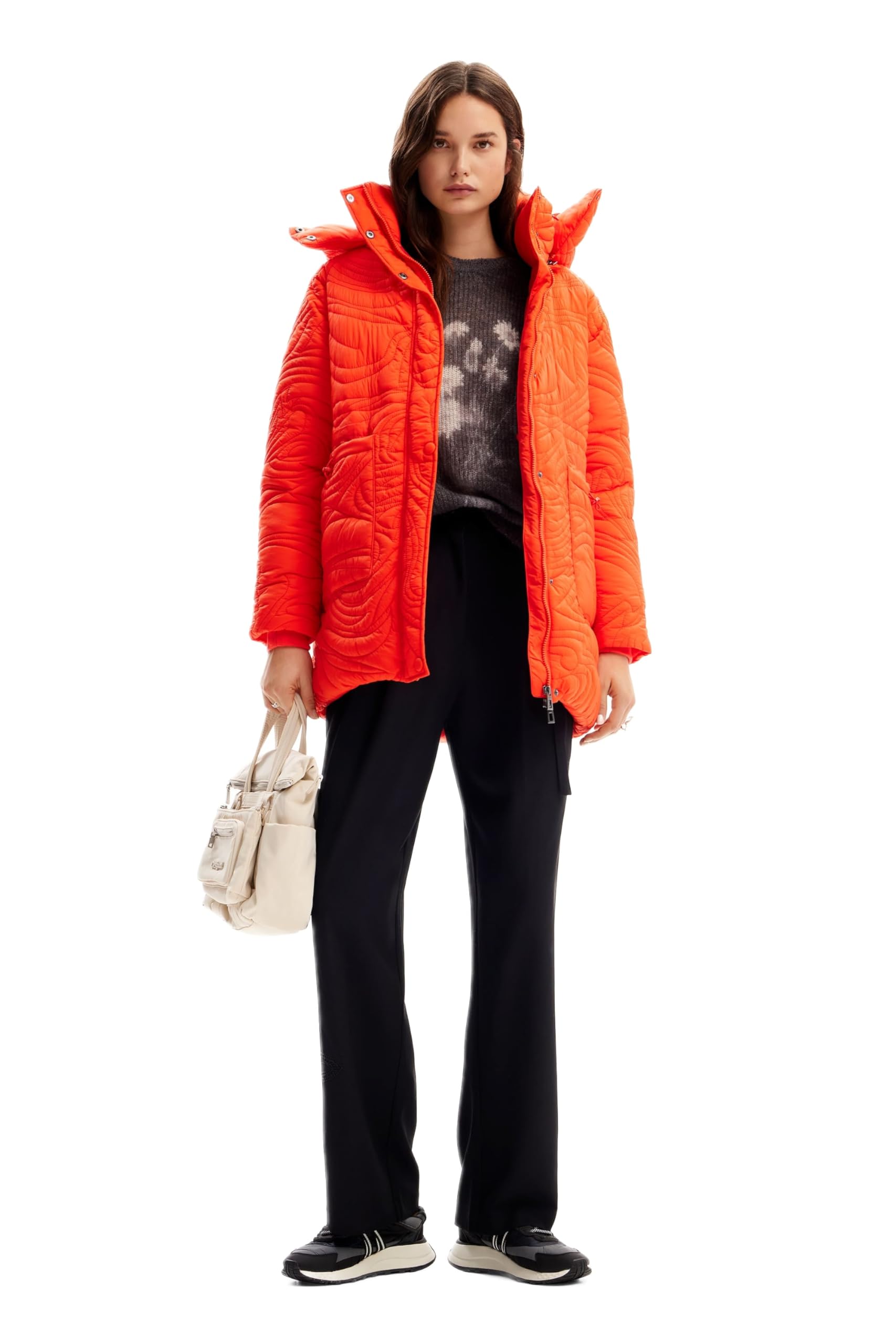 Desigual Women's Woman Woven Padded Long Overcoat
