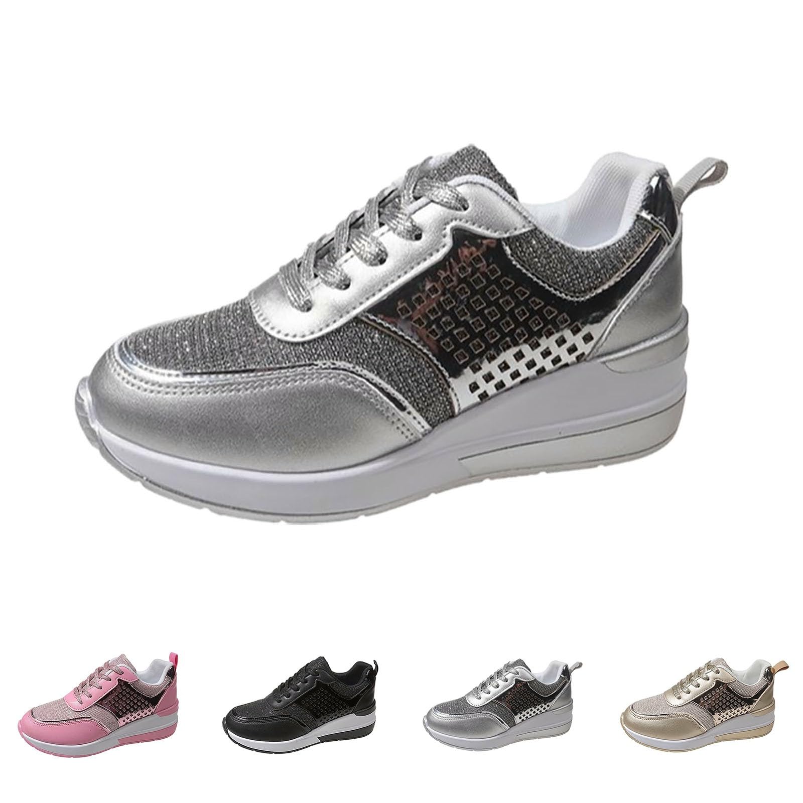 Sneaker da donna con zeppe, scarpe da ginnastica con zeppe, scarpe da ginnastica, sollievo dei piedi, sneakers, suola spessa, supporto per la vita plantare, sneaker, allacciatura scarpe