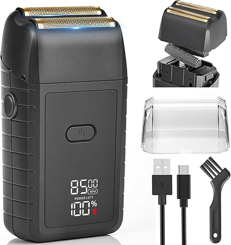 Afeitadora de aluminio para hombres, maquinilla de afeitar eléctrica con ajustes de 2 velocidades, cuchillas flotantes dobles impermeables de alta