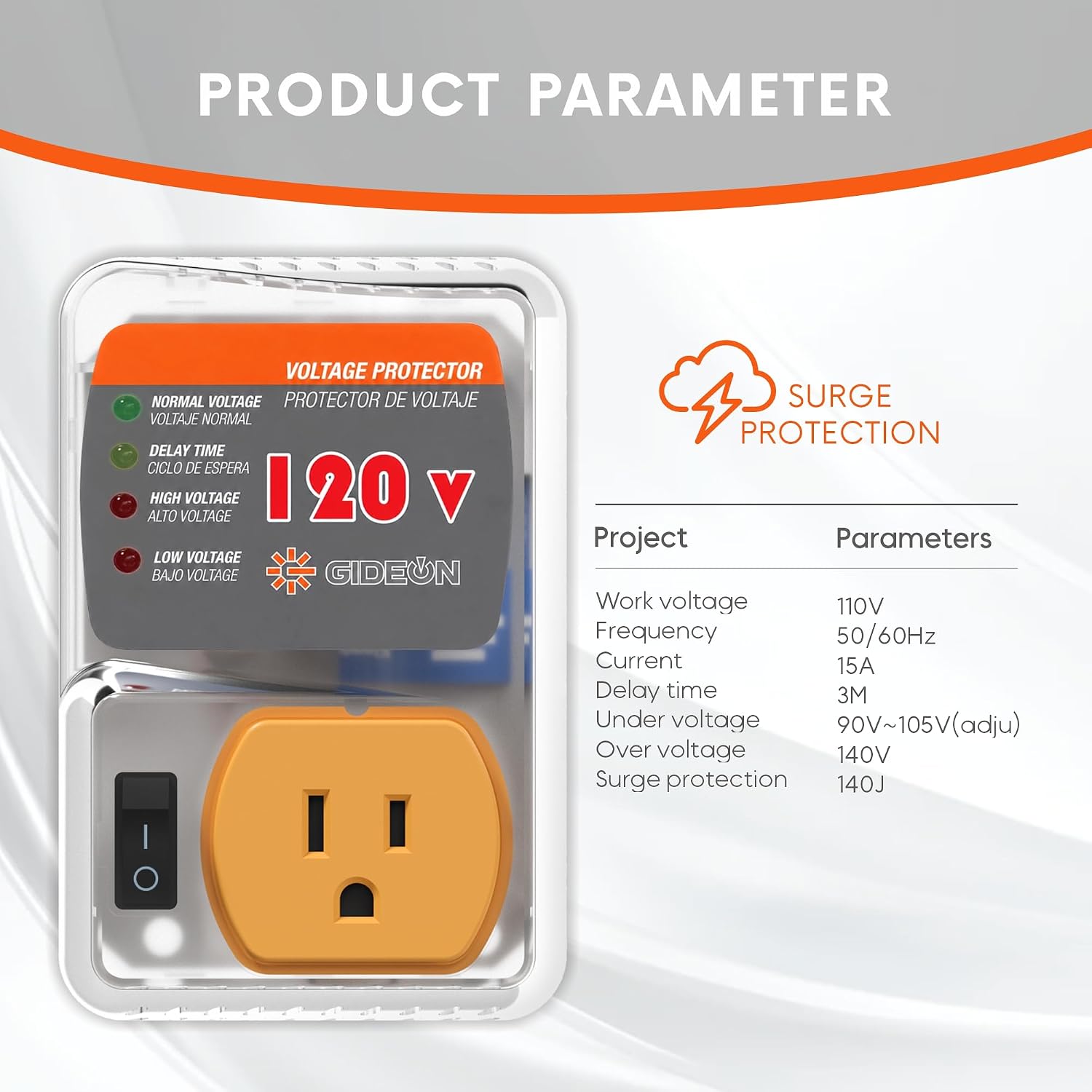GIDEON Surge Protector for Home Appliances, Adjustable Voltage Protector Wall Plug for Refrigerators and Freezers, Single Outlet with Over/Under Voltage & Brownout Protection, 120V 15A 1800W, 2 Pack
