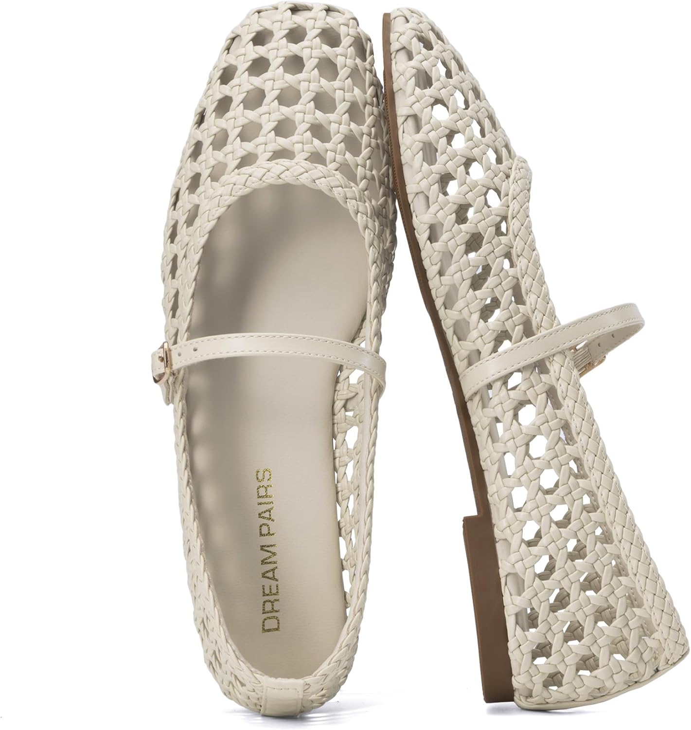 DREAM PAIRS Woven Ballet Mary Jane Flats for Women Dressy Comfortable Square Toe Ballerina Flats with Adjustable Buckle Strap for Work Casual Travel Daily