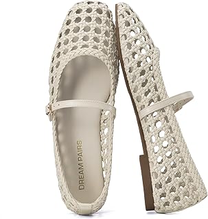 Ballerinas Damen Woven Ballerinas Mary Jane Flats Elegante Bequeme mit quadratischer Zehenpartie für Arbeit Freizeit Reisen Alltag