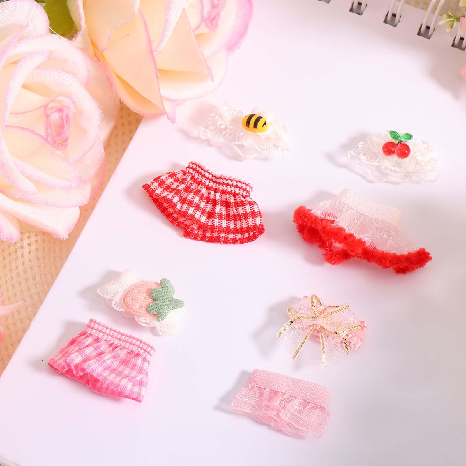 Goktvai 4 Sets 3 Inch Doll Clothes for Sonny Angel Cute Collectible Doll Outfit Accessories Include Tops & Skirts for Adult Collector Gift Decoration & Display (Cherry - Image 3