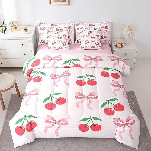 Girly Cherry Bow Comforter Set With Sheets Ribbon Coquette 7