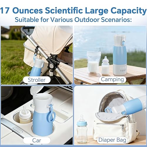 Miniatura 4 de Calentador de botellas portátil para viajes, calentador de leche portátil de 17 onzas para bebé, calentador de botellas de 16000 mAh sobre la