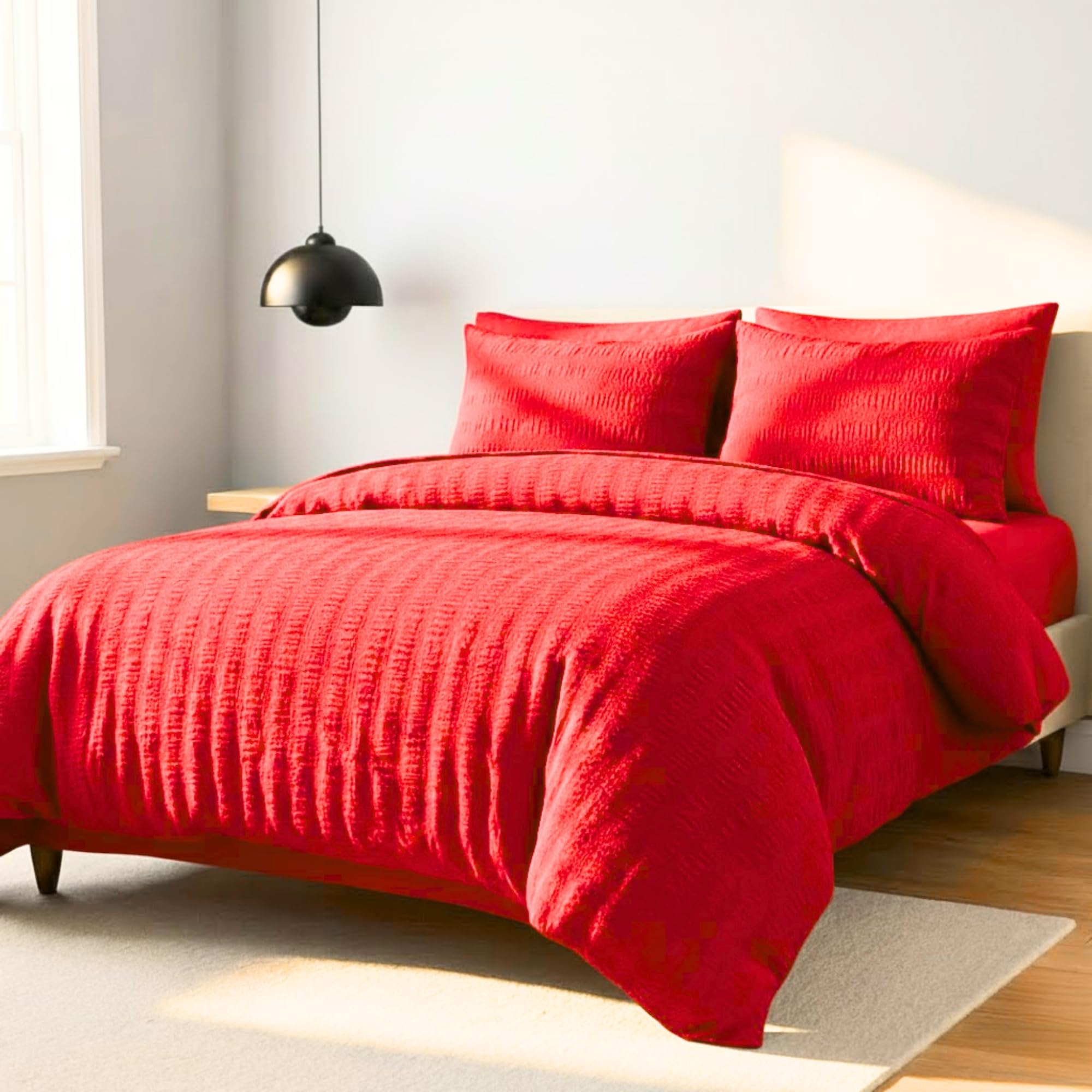 Z&A Homz Z&A Bedding Single Seersucker Duvet Cover Red - Breathable & Washable Comforter with Pillowcases - Luxury Soft Brushed Microfiber Quilt Cover - Easy Care Comforter Set — image 1