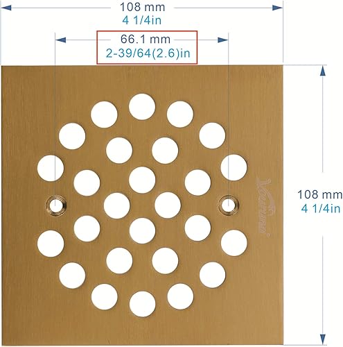 Miniatura 2 de Colador de rejilla de drenaje cuadrado de 4-14 (4.25) pulgadas (4.252 in* 4.252 in) para piso de ducha (oro cepillado)