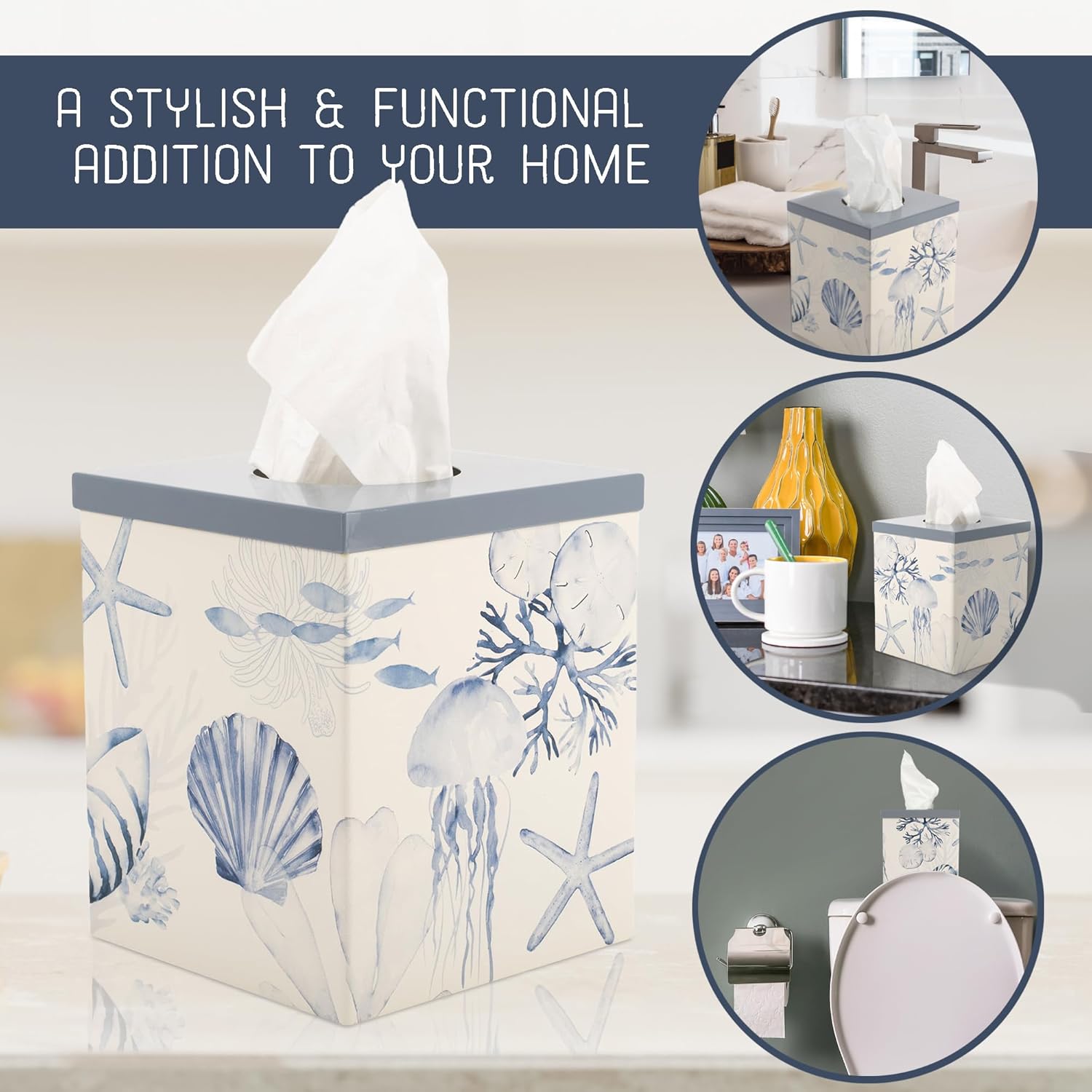 Cube 6 x 5 Iron Metal Tissue Box Holder Organizer Bathroom Vanity Countertop Night Stands Office Home, Beach