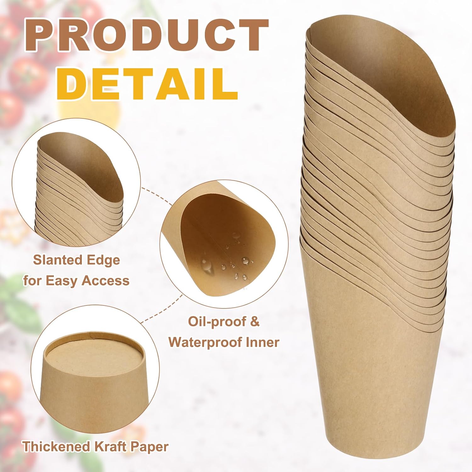 uxcell 50Pcs French Fry Holder, 16oz Disposable Kraft French Fries Holder Paper Charcuterie Cups Popcorn Paper Cones for Waffle Ice Cream, Take Out Birthday Party Supplies,(5.1" H Brown) image 3