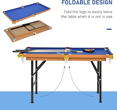 Soozier 55 Portable Folding Billiards Table Game Pool Table for Whole Family Number Use with Cues, Ball, Rack, Chalk, Blue