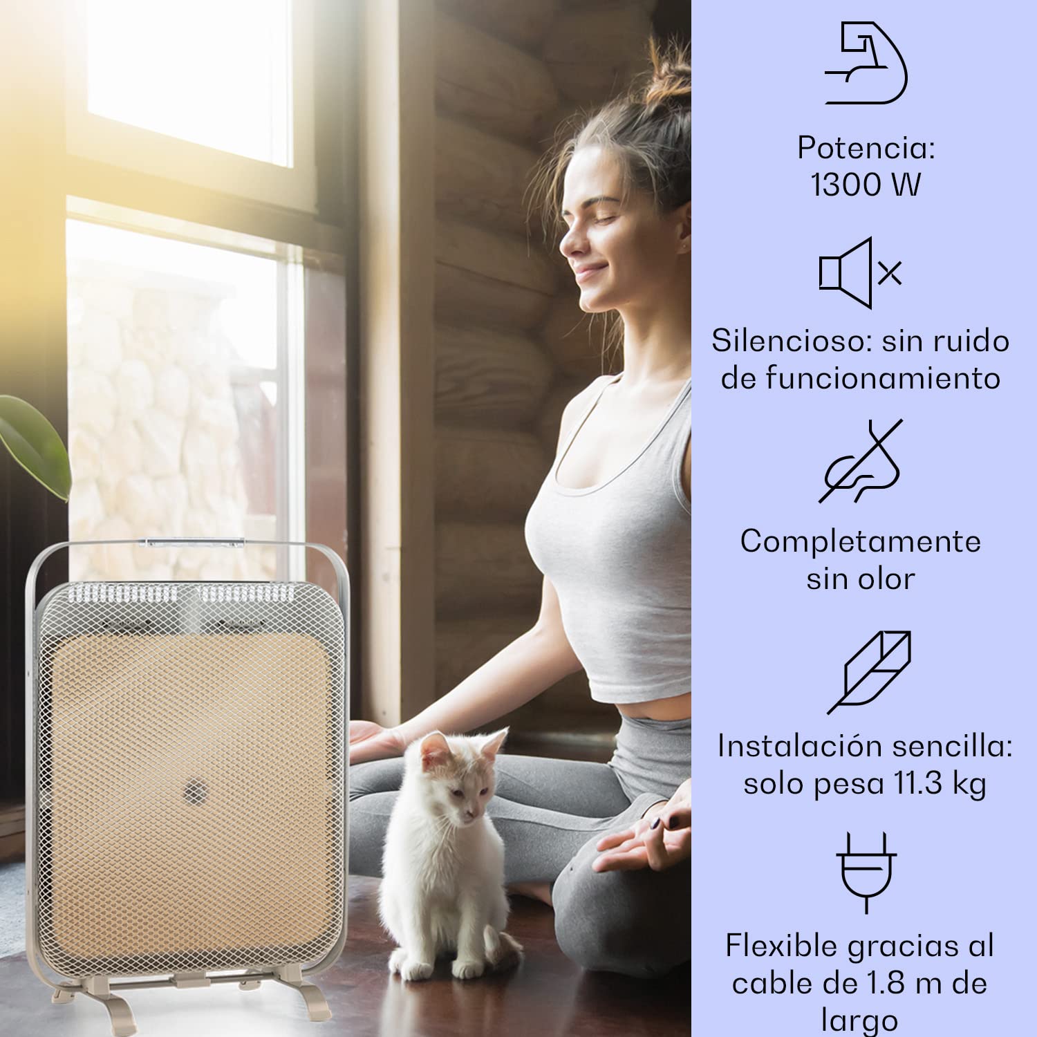 Klarstein Calefactor Infrarrojo 1300W, Panel Calefactor Infrarrojo para Casa, Portátil de Aluminio con Mármol Retenedor de Calor, Termostato, Protección Antihielo, Bajo Consumo