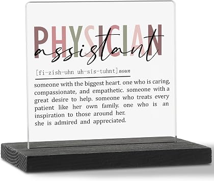 Physician Assistant Appreciation Gifts for Women Men Clear Desk Decor Signs, Physician Assistant Day Gifts for PA Graduation Future Pa Definition Plaque Gifts Clinical Office TZD25