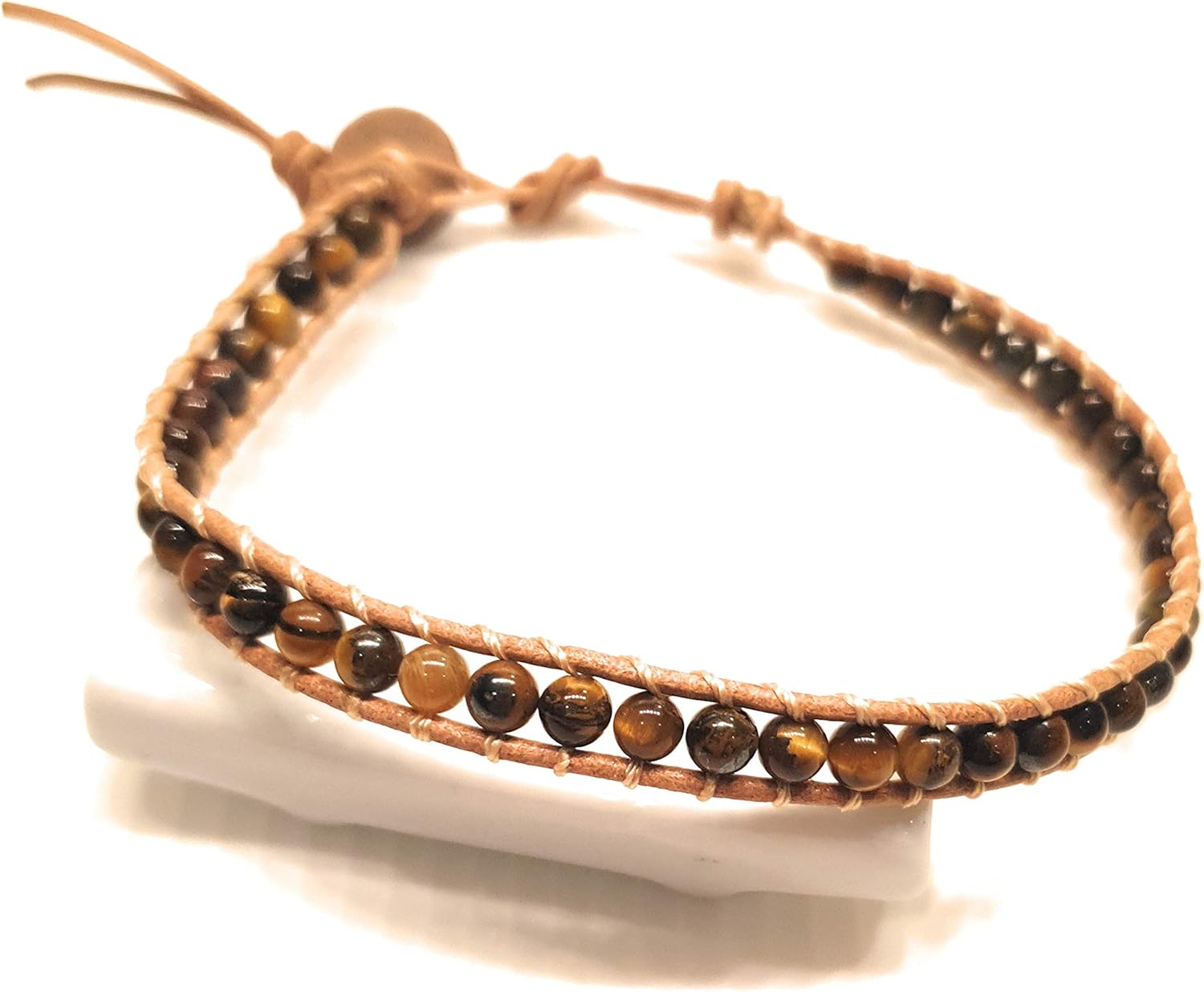 Infinityee Ankle Bracelet Woven Light Brown Leather Vintage Handmade Hippie Bohemian Gypsy Boho Unisex Anklet for Men, Women, Teen (Tiger Eye stone) - Image 6