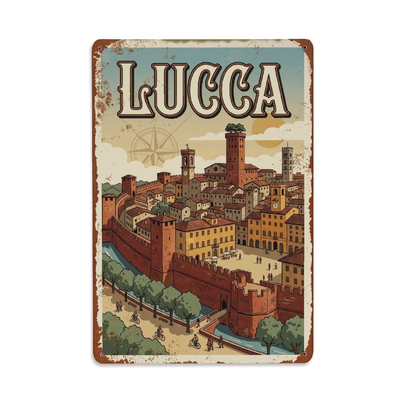 Vintage Travel Lucca Italy Metal Tin Sign