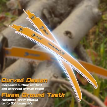 3-Pack 12 6TPI Curved Edge Reciprocating Saw Blades for Pruning | Extra-Long Curved Edge, Japanese Teeth, Fleam Ground Teeth, Deep Gullets, Up to 3x Life, for Tree Trimming, Larger Branches