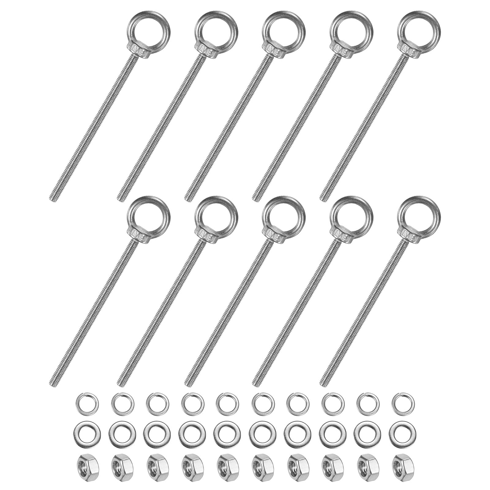 M METERXITY 10-Sets Stainless Eyebolt M6x119mm Shoulder Lifting Eye Bolt with Nuts Washers Male Screw Thread Ring Shoulder Eye Bolts Length 4.69 Inch for Suspending/Fastening