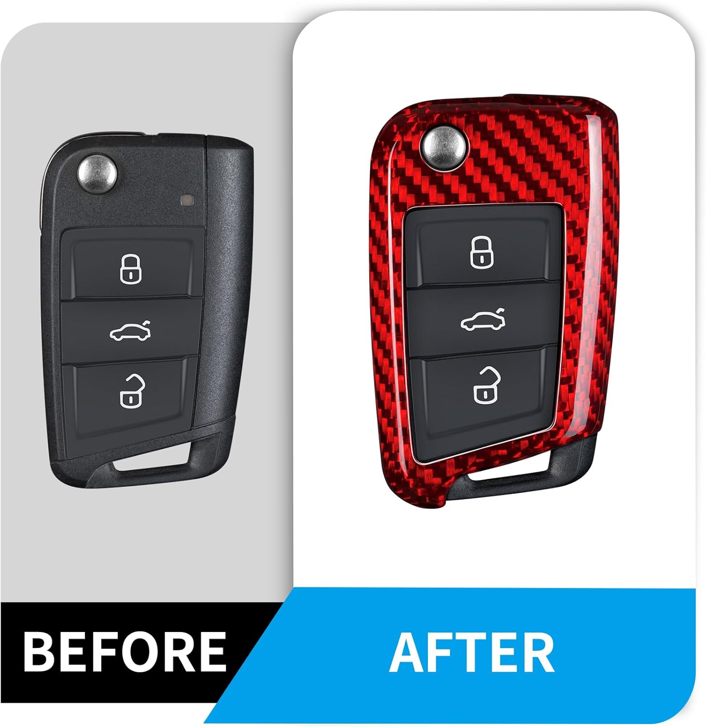 T-carbon Key Fob Cover Fits VW Volkswagen MK 7 Golf GTI Polo Alltrack Jetta Tiguan Passat Atlas CC Taos Sel 2016-2021 Accessories;Glass Fiber Key Case Fits Skoda Smart Keyless Entry 2019 RED