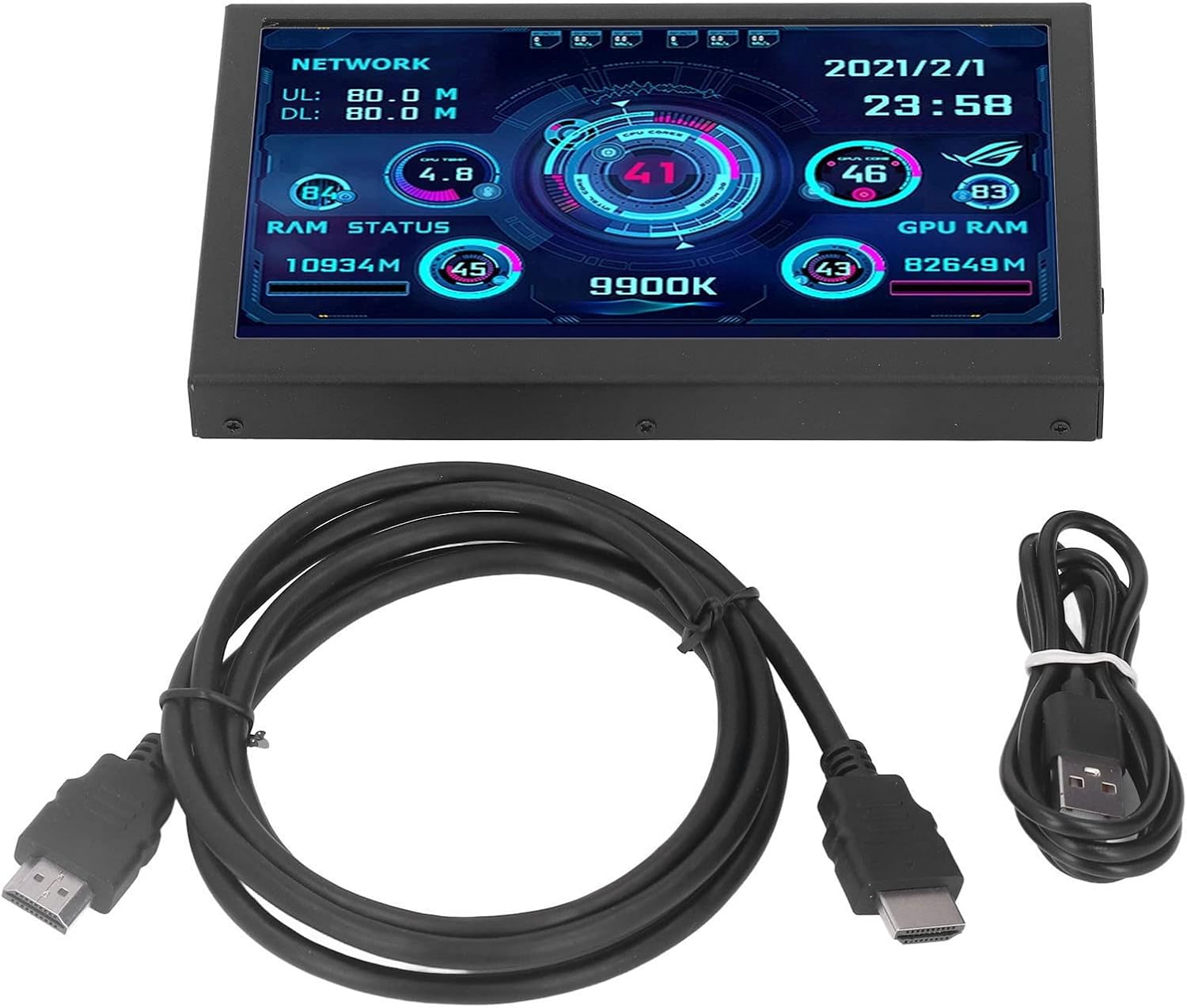 7in Computer Secondary Display Screen, HD Screen for PC Laptop, Definition Accessory with USB Cable, Eye Stepless Brightness for Home