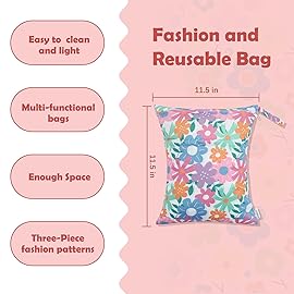 ALVABABY 3pcs Cloth Diaper Wet Dry Bags Waterproof Reusable with Two Zippered Pockets Travel Beach Pool Daycare Soiled Baby Items Yoga Gym Bag for Swimsuits or Wet Clothes 3L-ZM18A