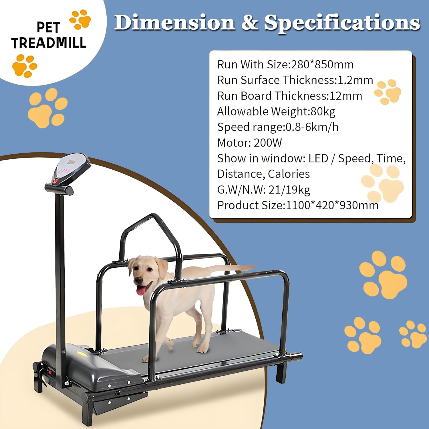 Hundelaufband für mittelgroße Hunde, Hundelaufband für kleine Hunde, Geschwindigkeitsbereich 1-6 km/h, Tragkraft 80 kg, leiser Motor für Hunde, Katzen und andere Haustiere