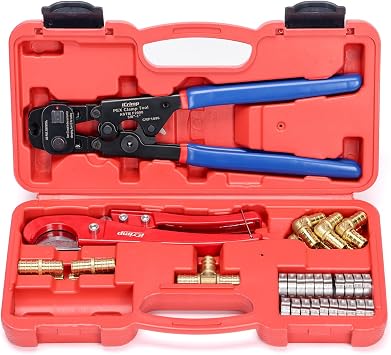 iCrimp PEX Cinch Remove Tool Kit with Fittings for 3/8"1" | Kit includes 2-in-1 crimp & remove tool, pex pipe cutter, 201/2"clamps & 121/2" brass pex fittings, ideal for plumbers