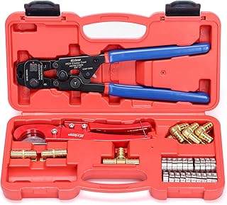 iCRIMP Ratchet Cinch Tool with Removing Function for 3/8 to 1-inch Stainless Steel Clamps and 20pcs 1/2-inch PEX Clamps and 12pcs 1/2-inch Pex Fittings