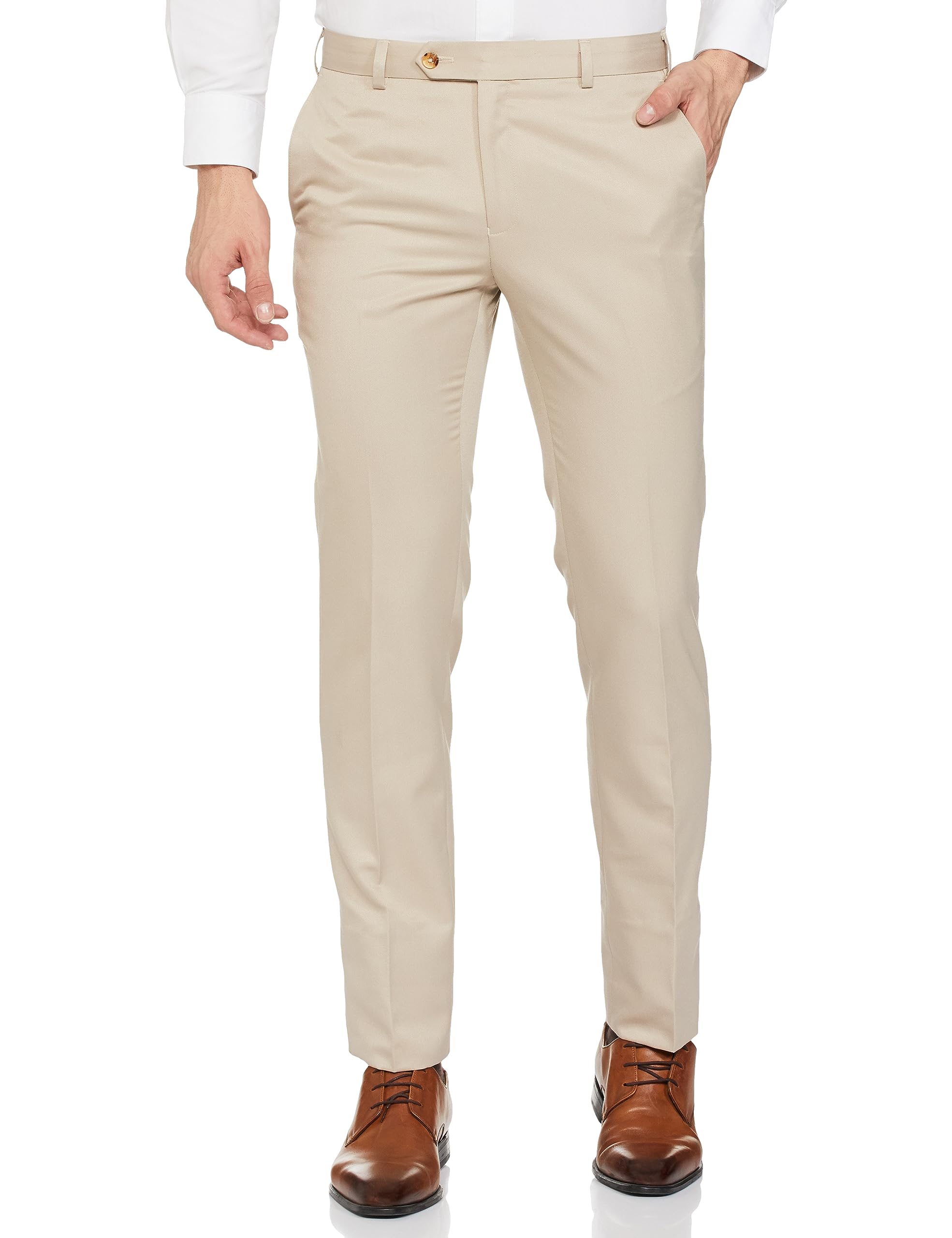 Men's Slim Fit Mid Rise Polyviscose Blend Solid Pattern Flat Front Formal Trouser