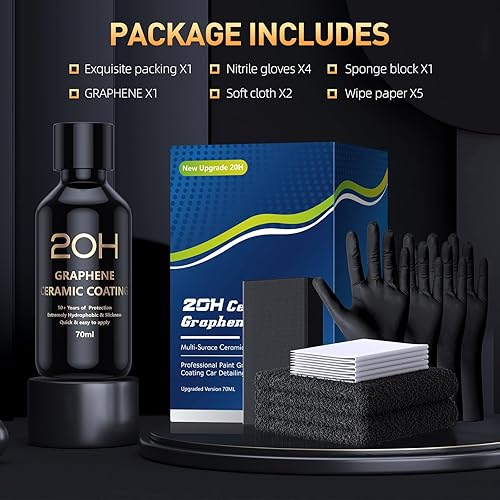 Miniatura 8 de Revestimiento de cerámica de grafeno avanzado 20H para automóviles (2.4 onzas líquidas), kit de detalles de automóvil, más de 10 años de protección