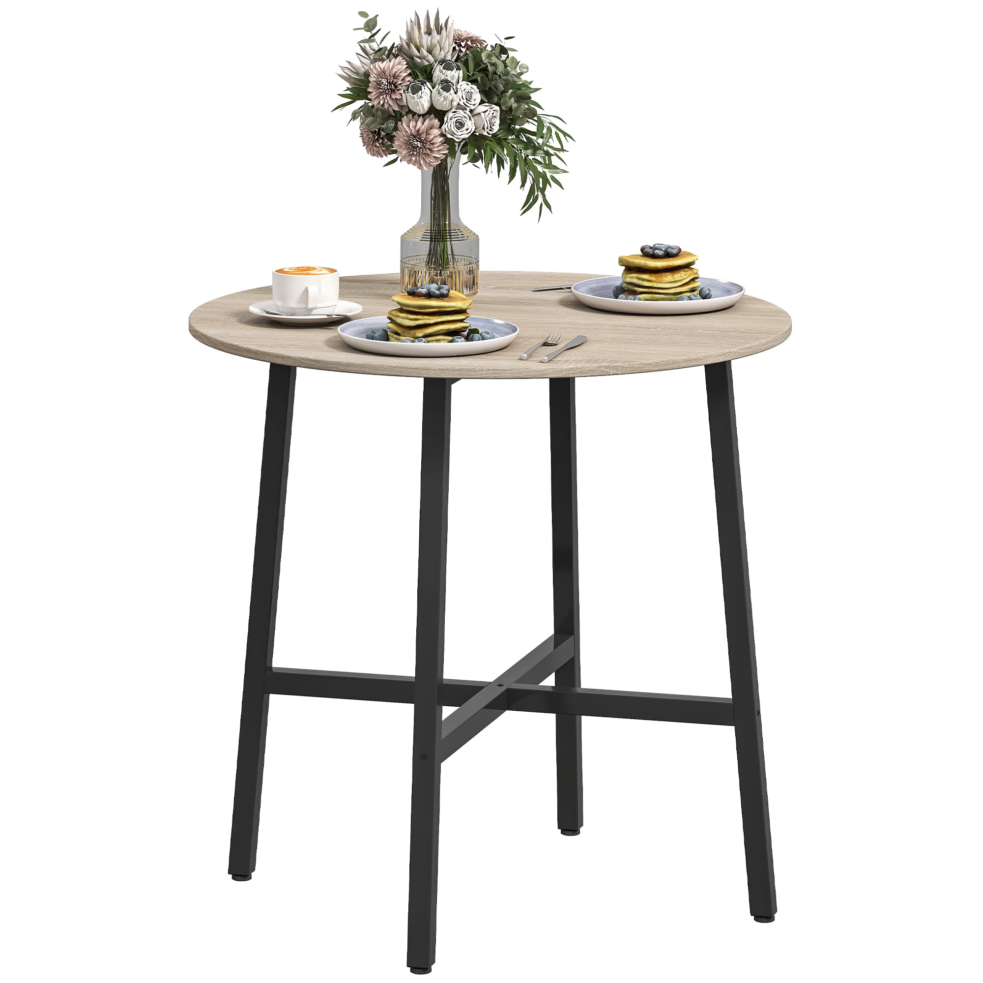 HOMCOM Ronde keukentafel, 80 cm, compact tafelblad, spaanplaat, metaal