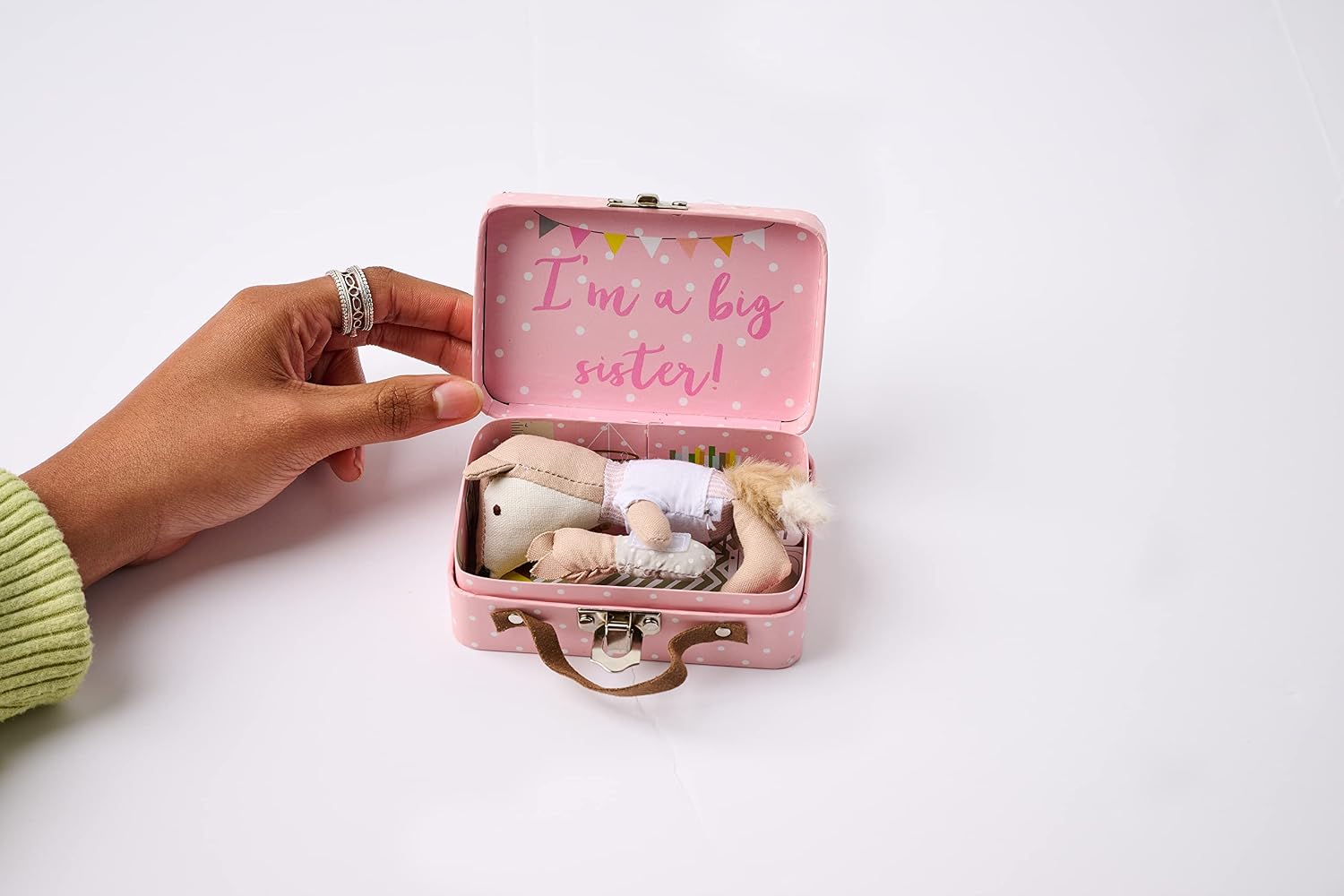 Mud Pie Mini"I'm A Big Sister" Fox Set, Pink, 4.5" x 3"x 1.5" , 2 Piece Set
