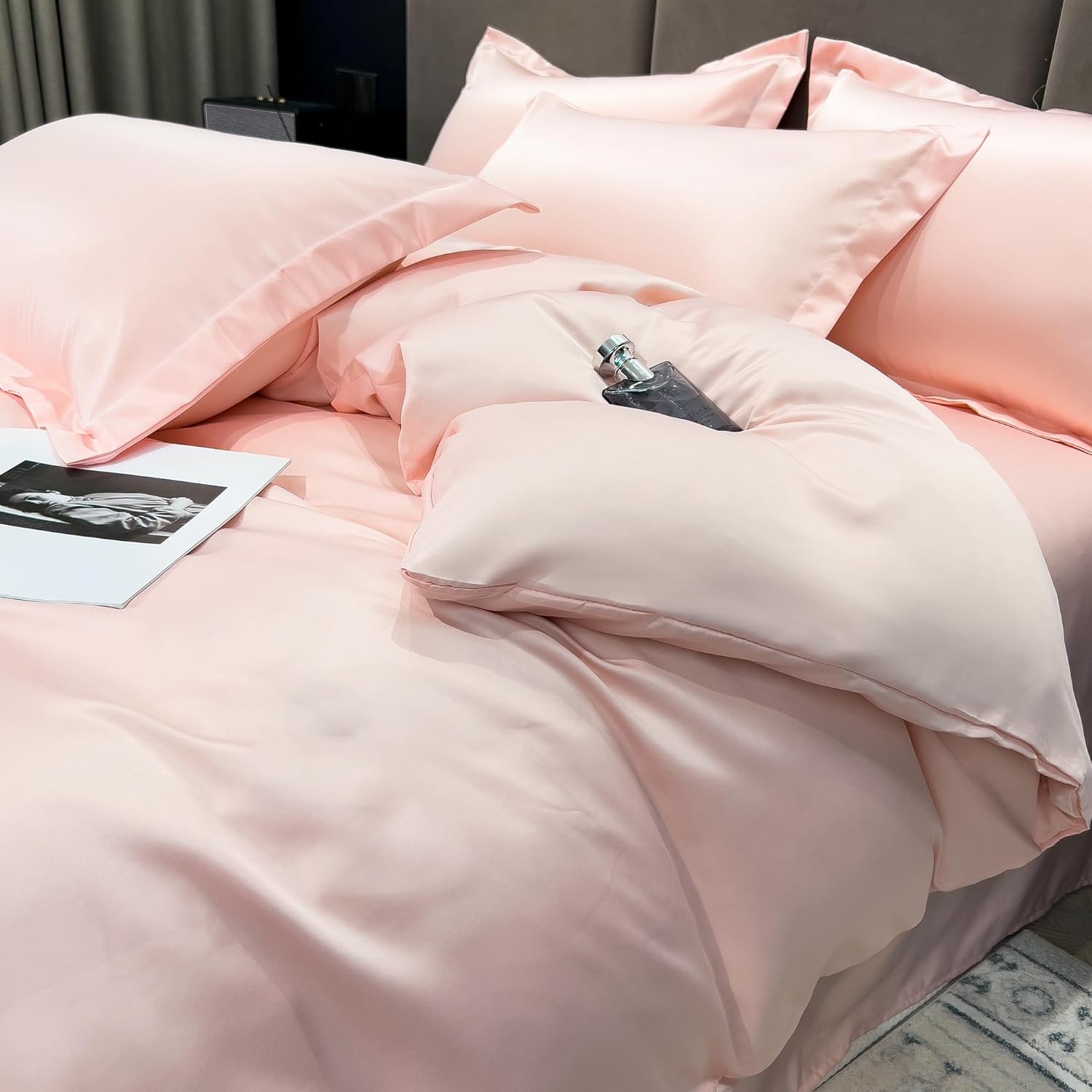 Duvet Cover Twin Size - 2 Piece Silky Soft Bedding Set with Zipper Closure & Corner Ties, Ultra Breathable Comforter Cover Set(Pink, Twin)
